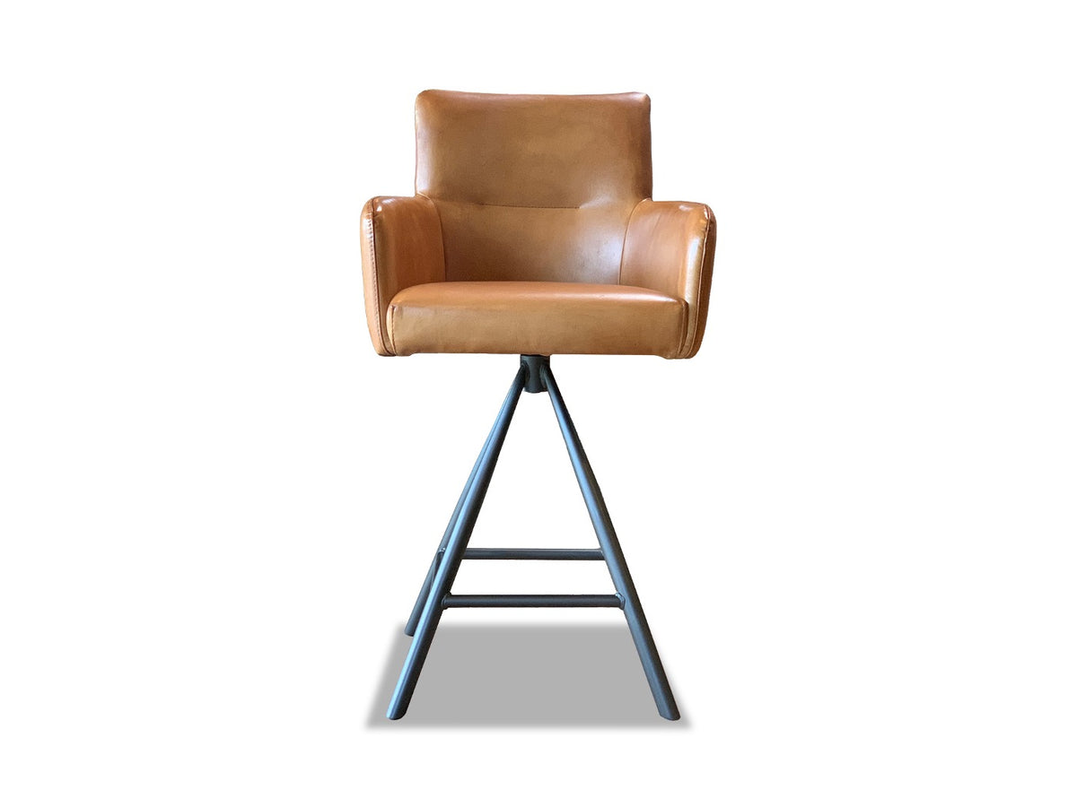 Leder Barhocker drehbar in Cognac Ansicht von Vorne
