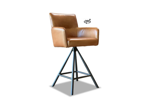 Barhocker mit Armlehne drehbar Leder Cognac