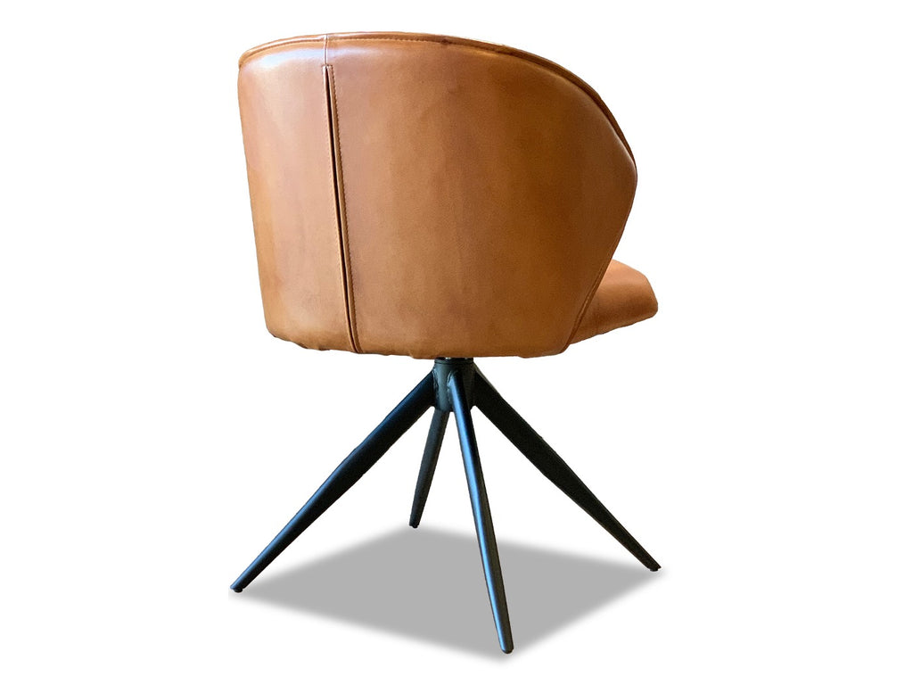 Stuhlrückenansicht Drehstuhl Leder in
der Lederfarbe Cognac 