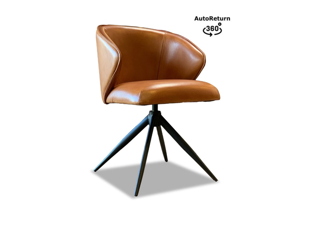 Dreh Essstuhl Leder iin der Lederfarbe Cognac