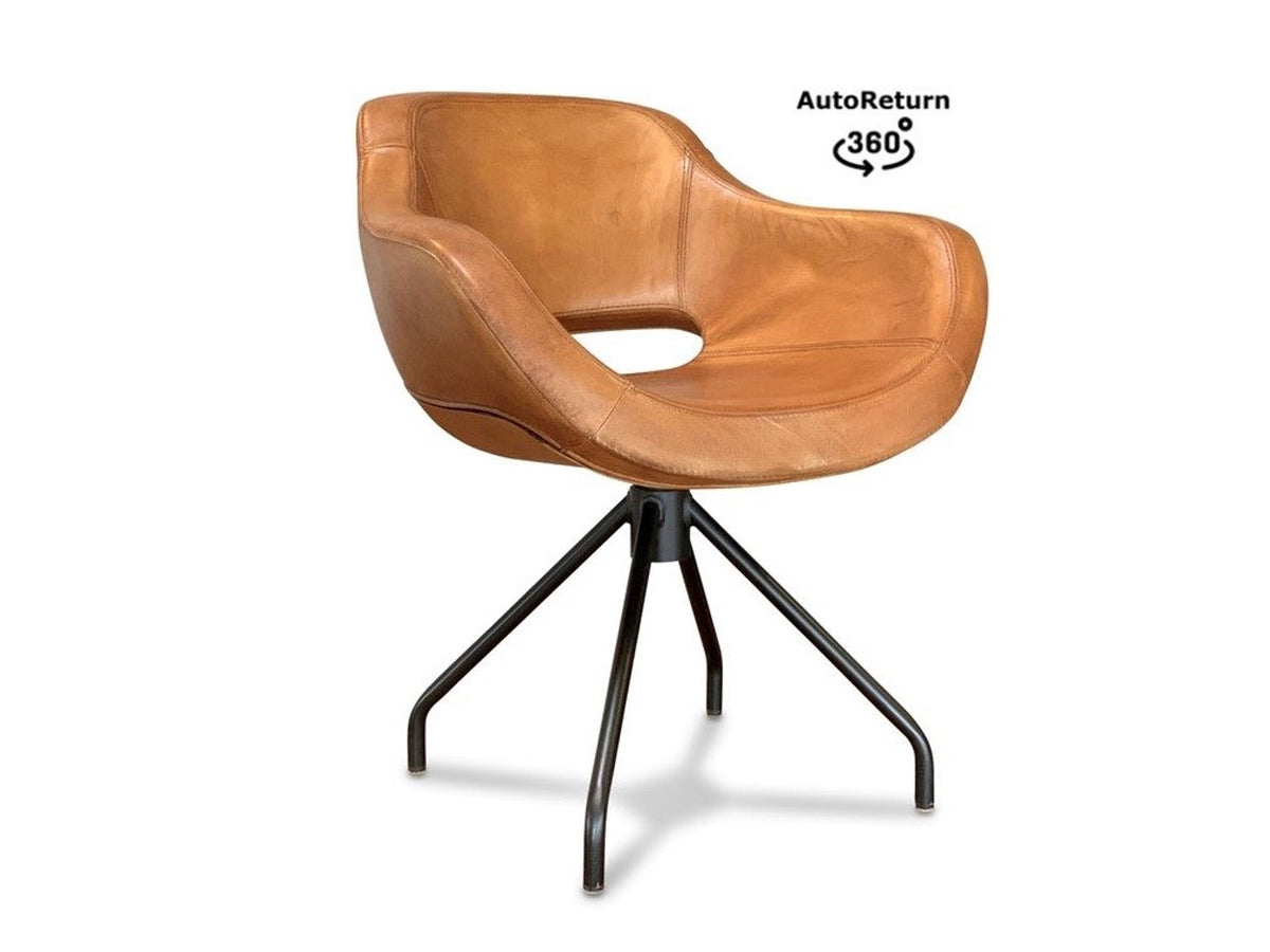 Drehbarer Lederstuhl Cognac