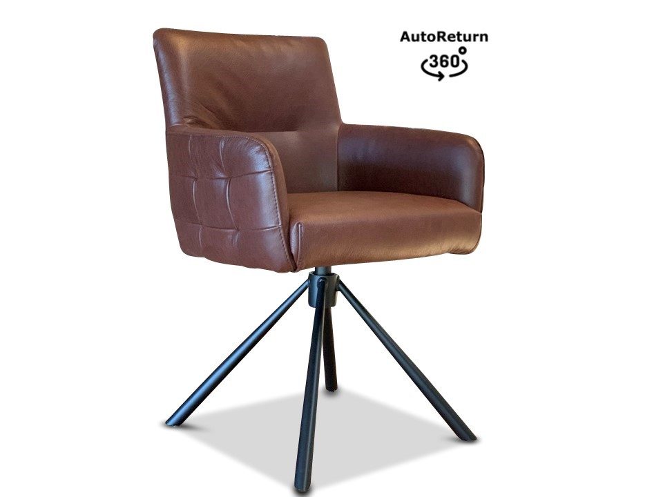 Esszimmer Drehstuhl Leder in der Lederfarbe Braun mit Armlehnen