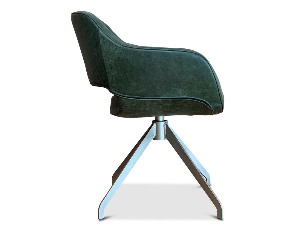 Seitenansicht Drehstuhl aus Leder Lederfarbe Grün im modernen Design