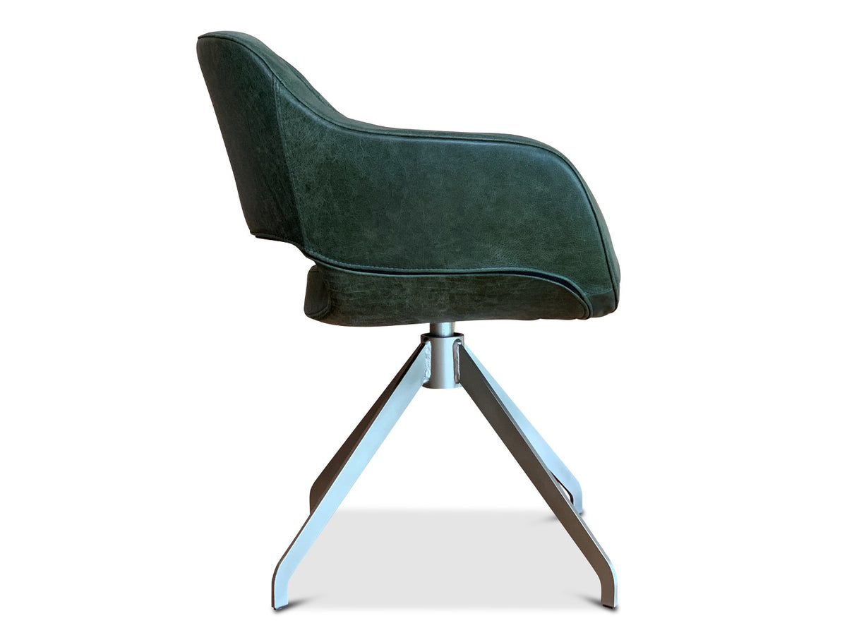 Seitenansicht Drehstuhl aus Leder Lederfarbe Grün im modernen Design