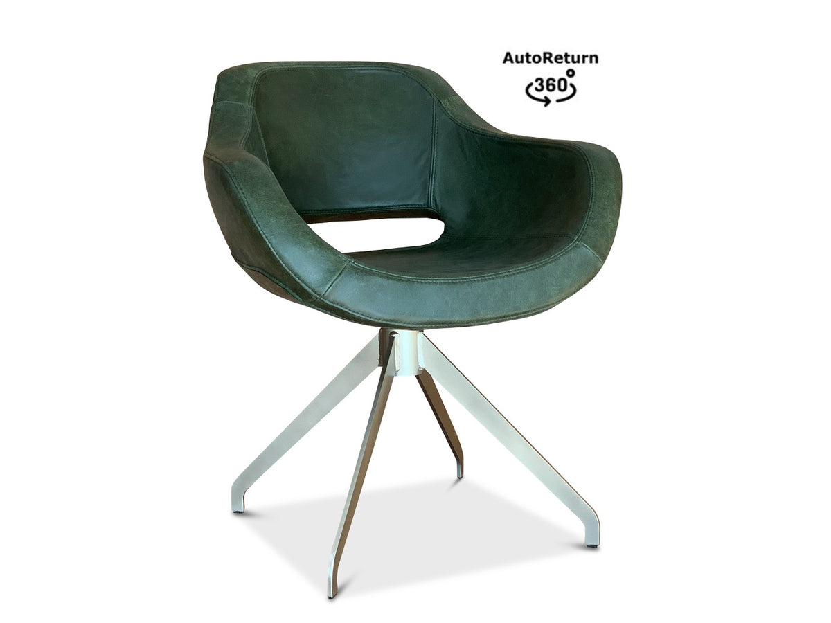 Drehstuhl Leder in Schalenform in der Lederfarbe Grün mit Rückdrehfunktion