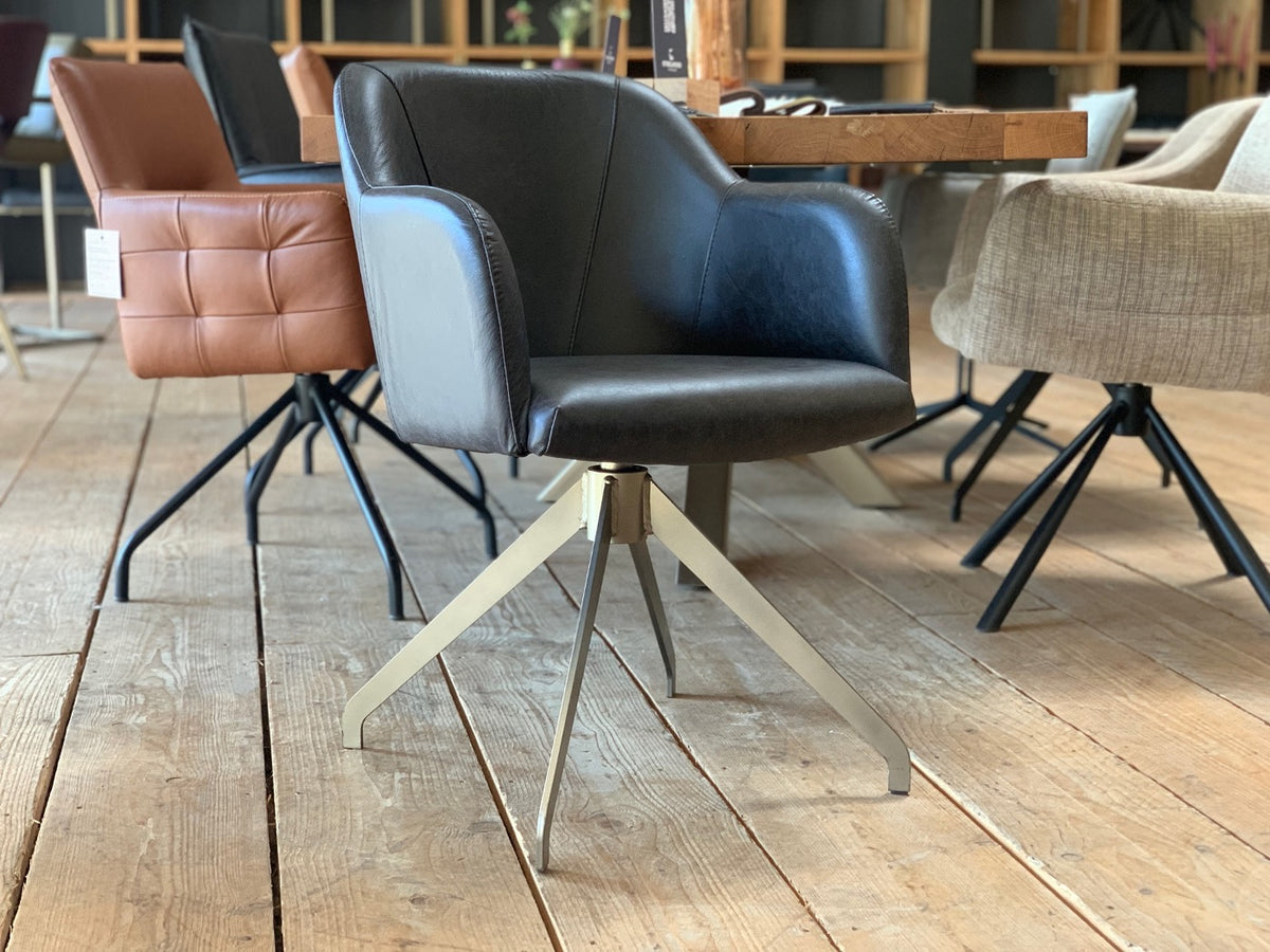 Esszimmer Drehstuhl Leder Schwarz 