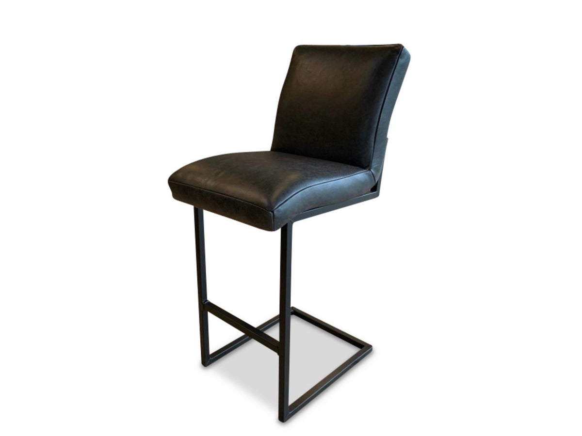 Leder Barhocker aus schwarzem Leder als Freischwinger im modernen Design 