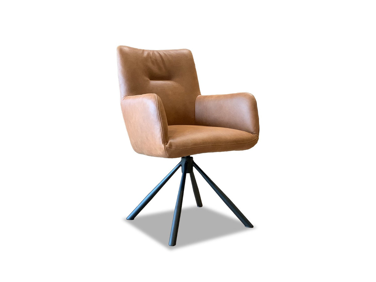 Vorderansicht Leder Esszimmer Drehstuhl mit hoher Rückenlehne Cognac 