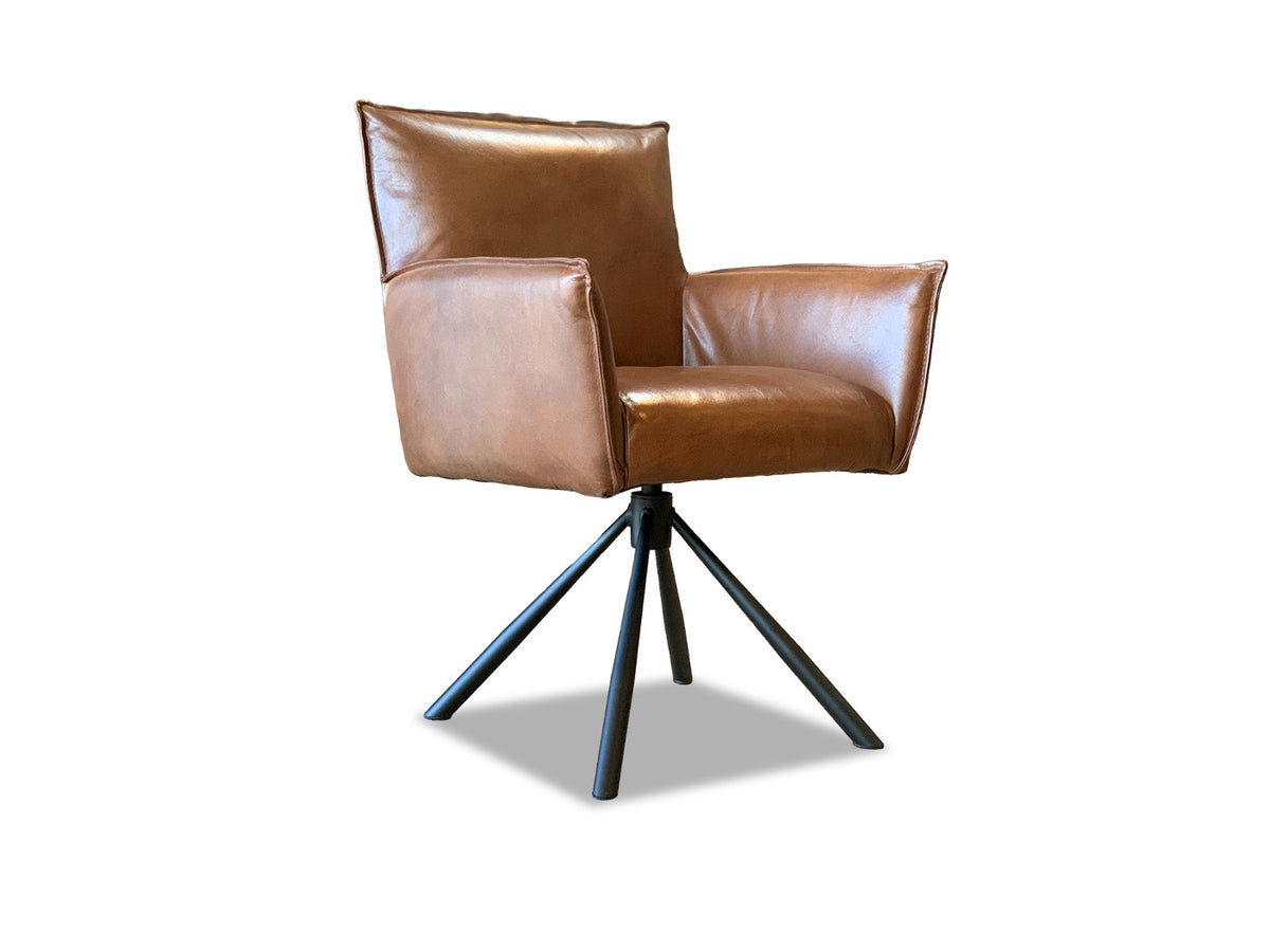 Lederstuhl Esszimmer drehbar Braun Vintage Büffelleder Brandy