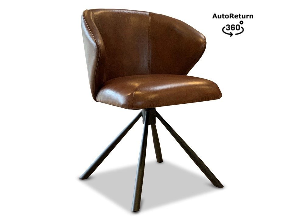 Esszimmerstuhl Schalenstuhl Leder drehbar in der Lederfarbe Braun Vintage Büffelleder
