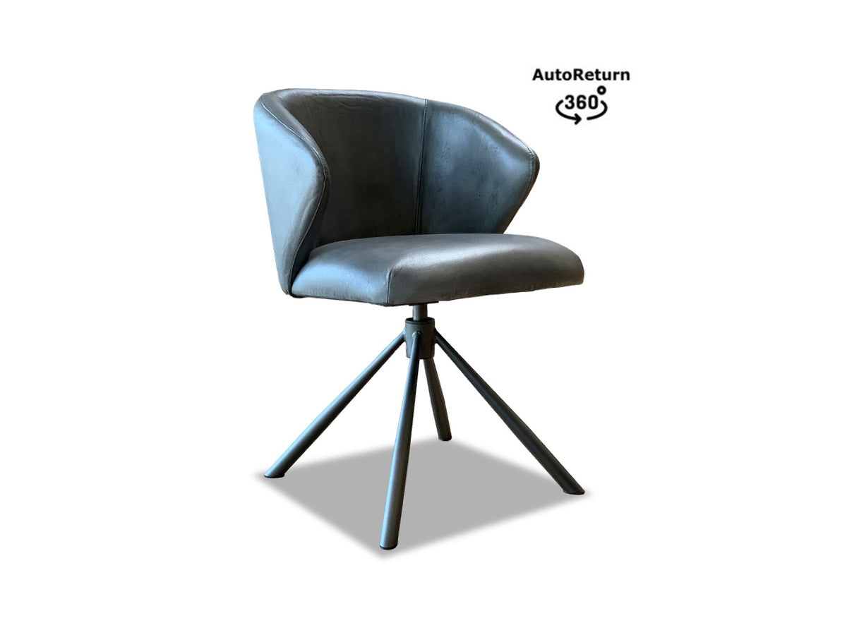 Schalenstuhl Leder drehbar im modernem Design n der Lederfarbe grau im Vintage Büffelleder